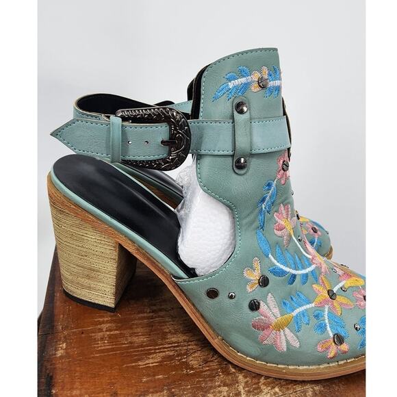 New NWOB Turquoise Floral Booties Size 10 Embroidered Boho Indy - Picture 8 of 15